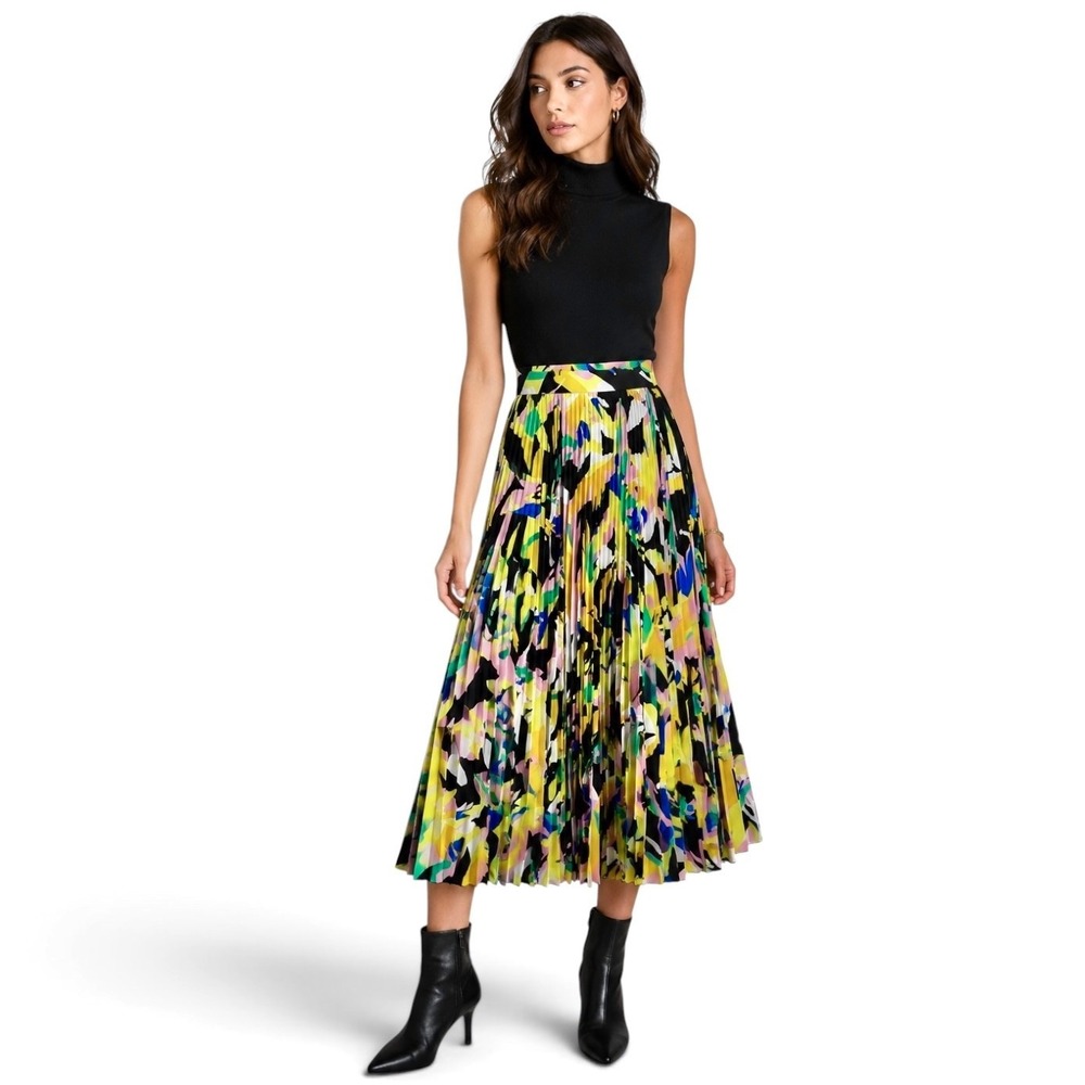 Crosby By Mollie Burch Daisy Pleated Midi Skirt Size S Exotic Tropics Colorful